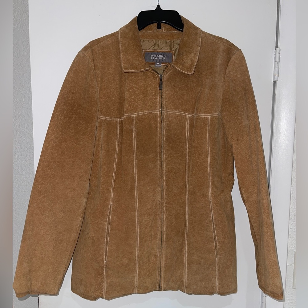Vintage Women's WILSONS LEATHER SUEDE Jacket Coat Full Zip Camel Brown